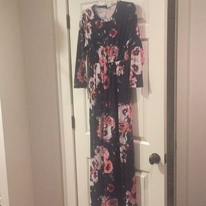 Gathered waist floral maxi (navy)